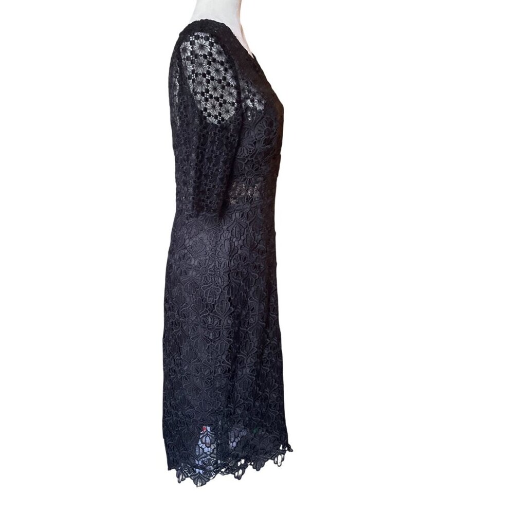 Anthropologie ML Monique Lhuillier Black Floral Lace Sheath Dress Sz 10 - Picture 5 of 16